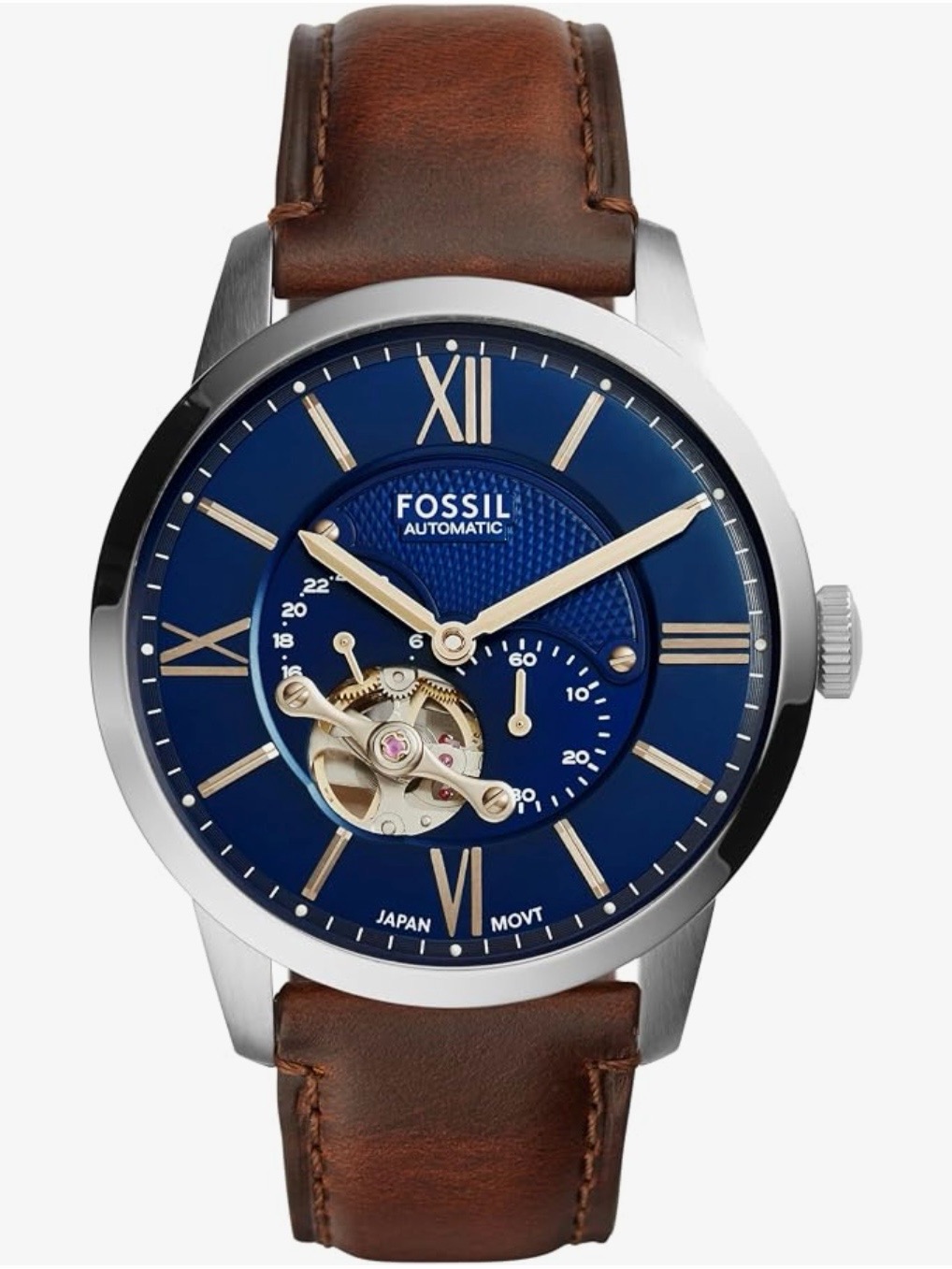 Fossil Mens Blue Dial Brown Leather Automatic Watch Fossil Mens Blue Dial Brown Leather Automatic Watch